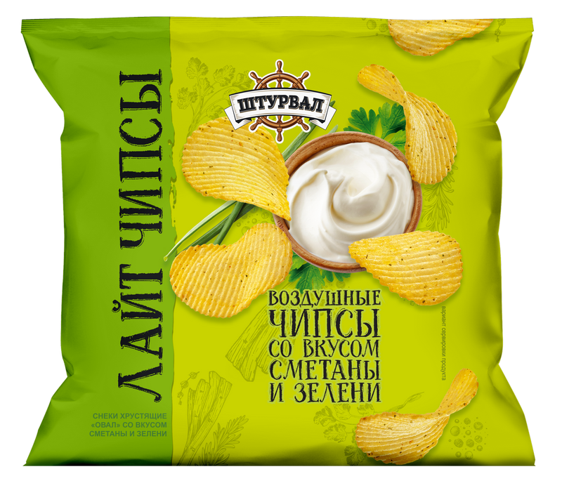 Чипсы CHIPS Lite СМЕТАНА И ЗЕЛЕНЬ "Штурвал" 20 гр/30