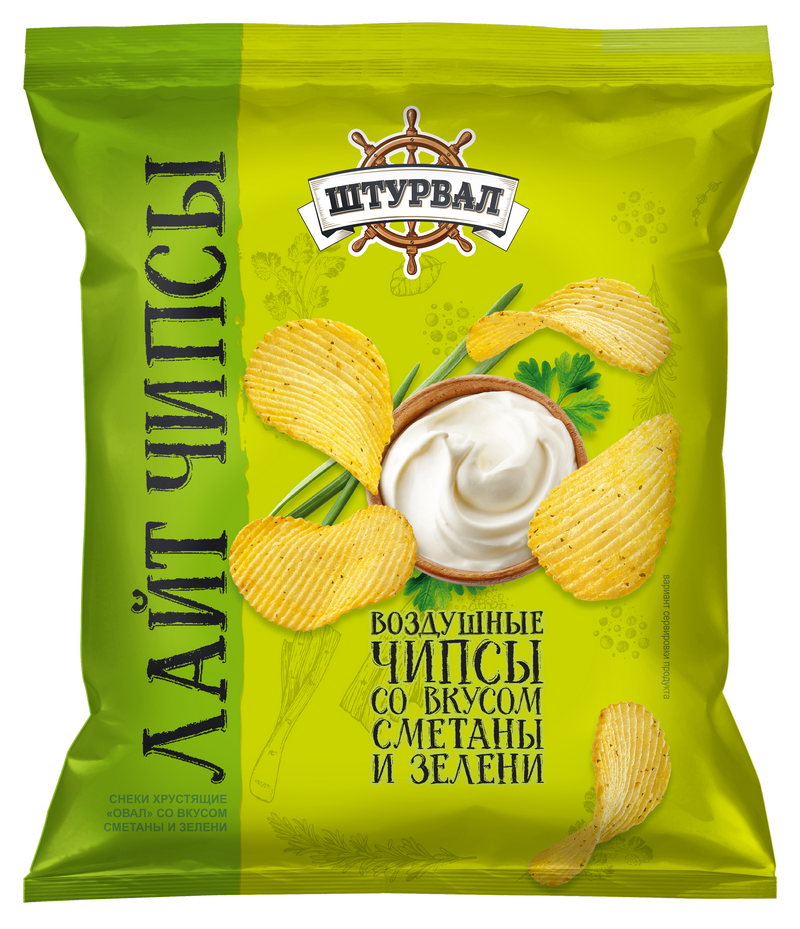 Чипсы CHIPS Lite "ОВАЛ" Сметана и зелень" 65 гр/ 12