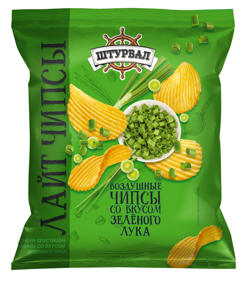 Чипсы CHIPS Lite "ОВАЛ" Зеленый лук" 65 гр/ 12