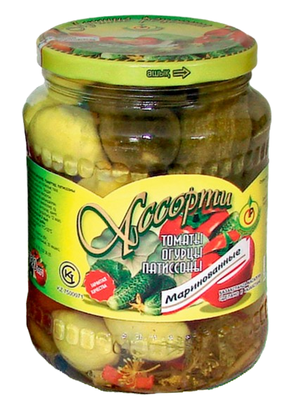 Ассорти №7  "СДиКо" (томаты,огурцы,ПАТИССОНЫ маринов)670 мл/12