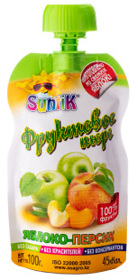 Фруктовое пюре ЯБЛОКО-ПЕРСИК Suntik 100 гр/80